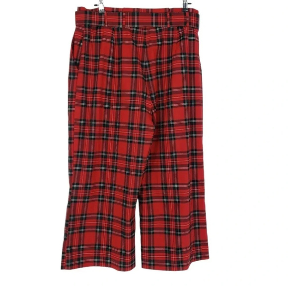 Alex Marie Wide Crop Pants Rebecca Holiday Plaid Tartan High Rise Belt Capri - Picture 4 of 6
